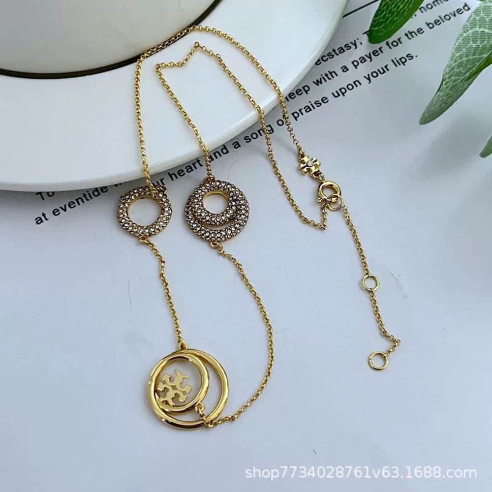 Tory Burch Rhinestone Geometric Round Necklace - Picture 3 of 7